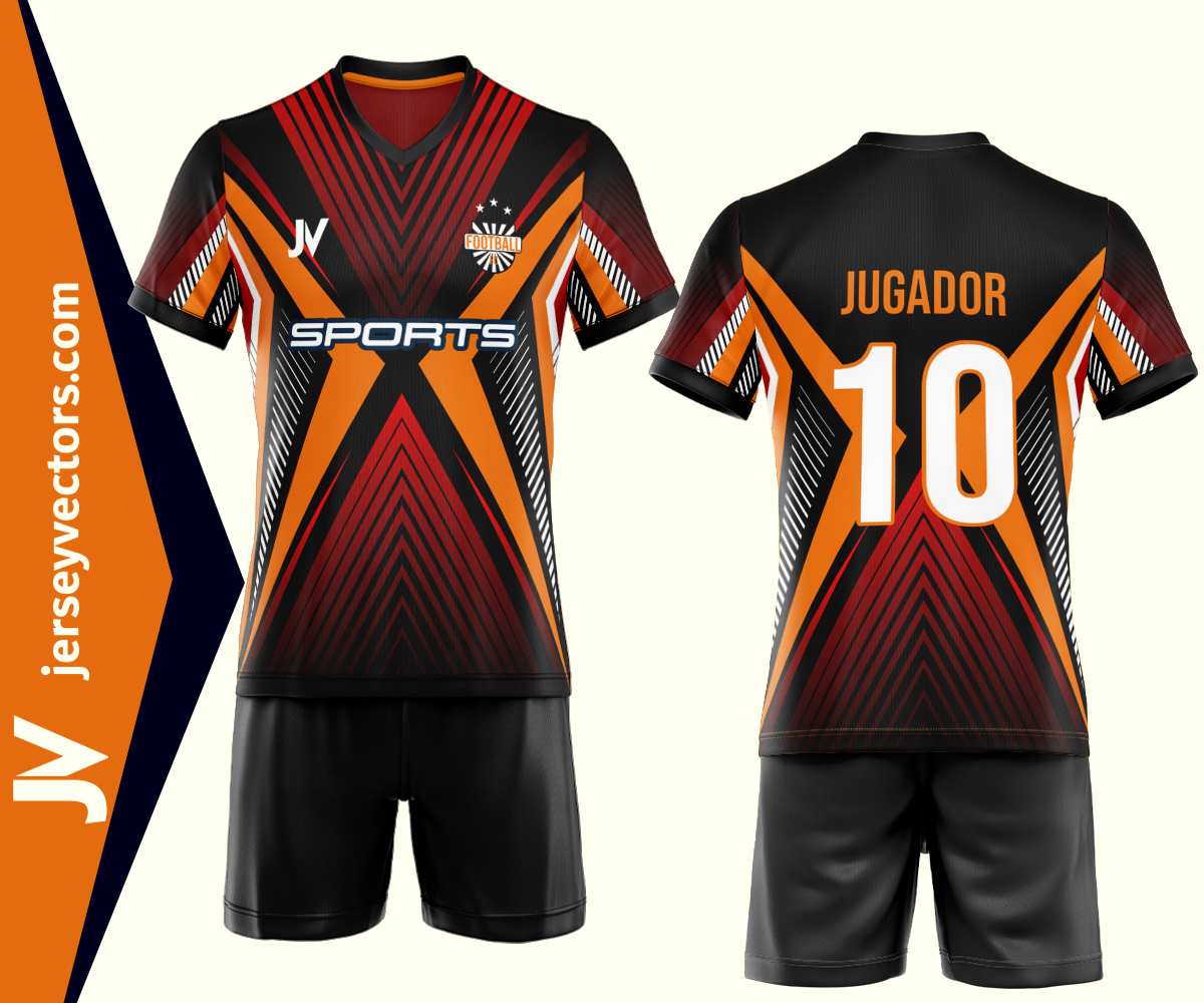 Uniforme de futbol color negro y naranja