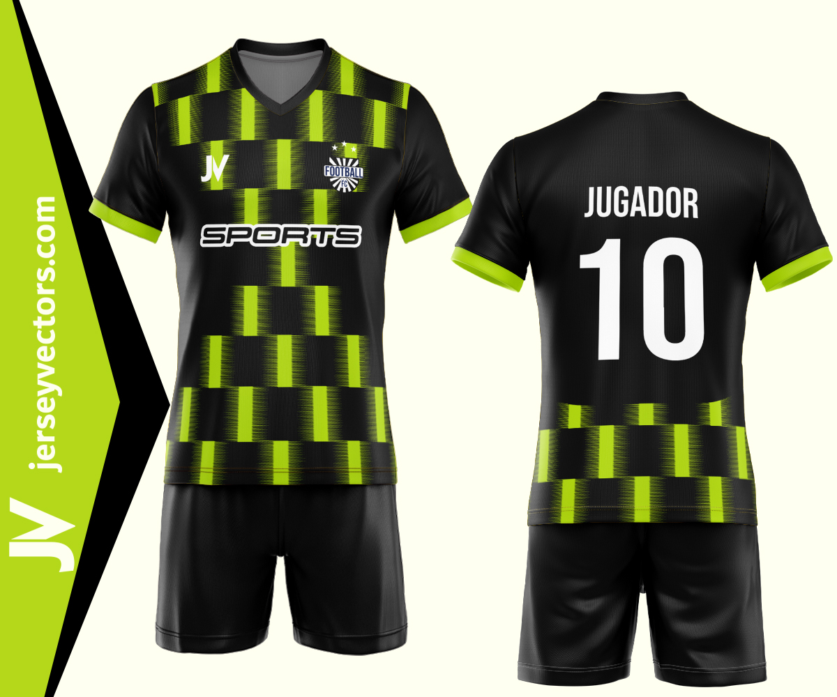 uniforme de futbol negro con verde fluosforescente